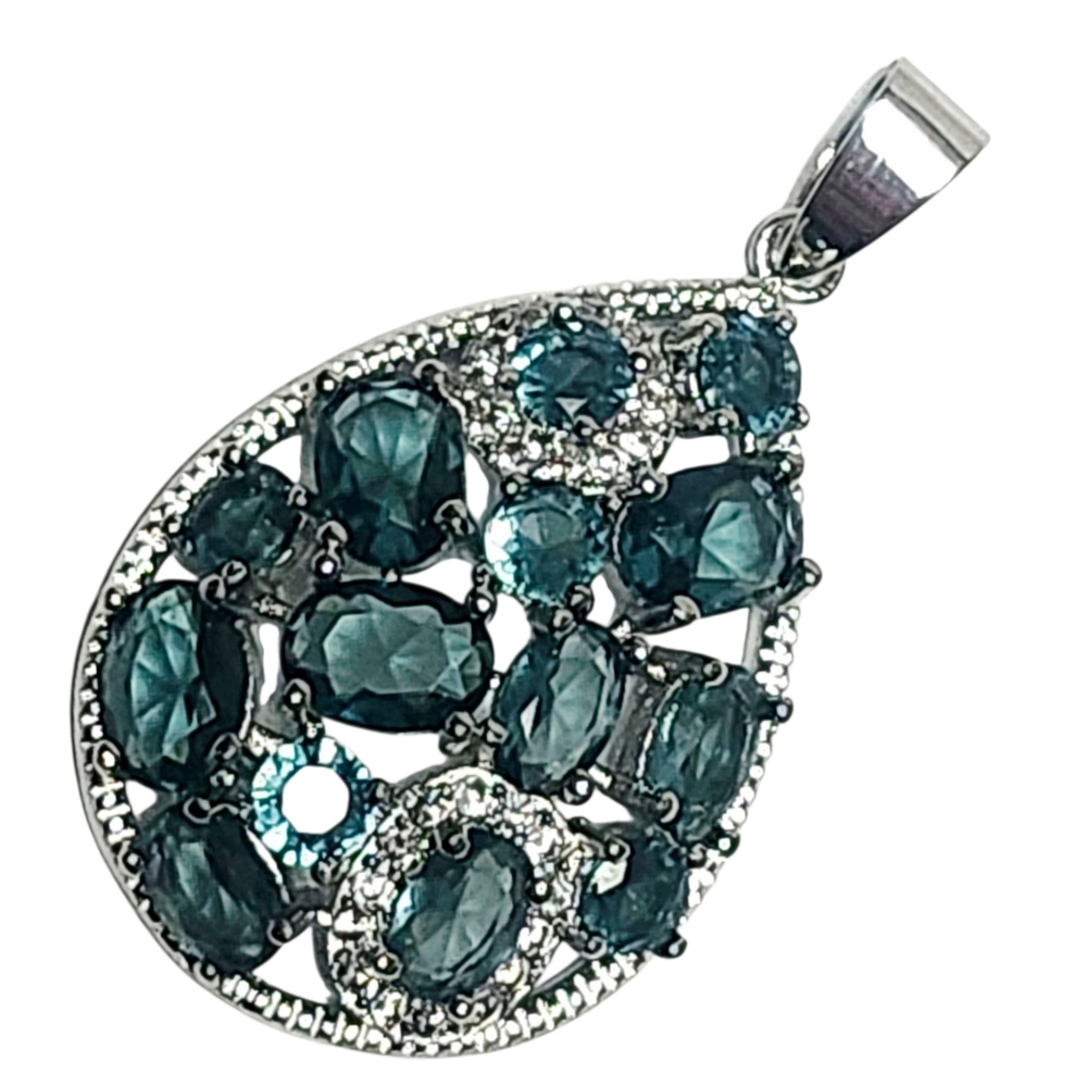 3.70 ctw Blue Topaz Sterling Silver Pendant 1.5" - Picture 3 of 7